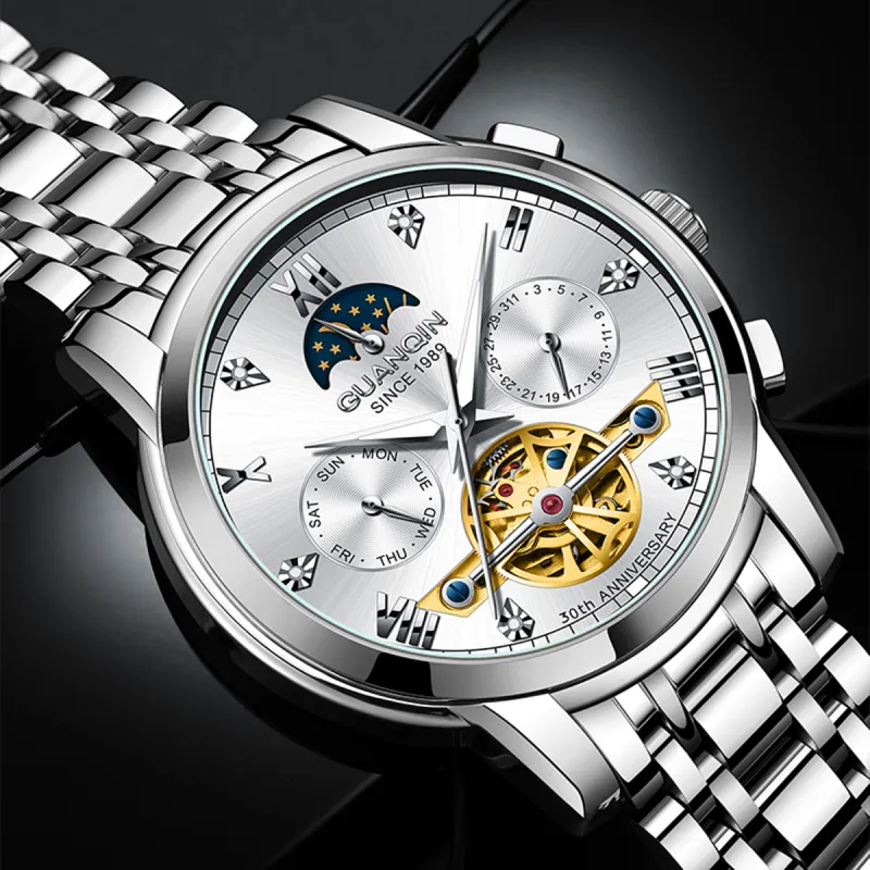 GUANQIN GJ16352 Mechanical Movement Stainless Steel Watchband Watch Men's Watches Silver Dial-2