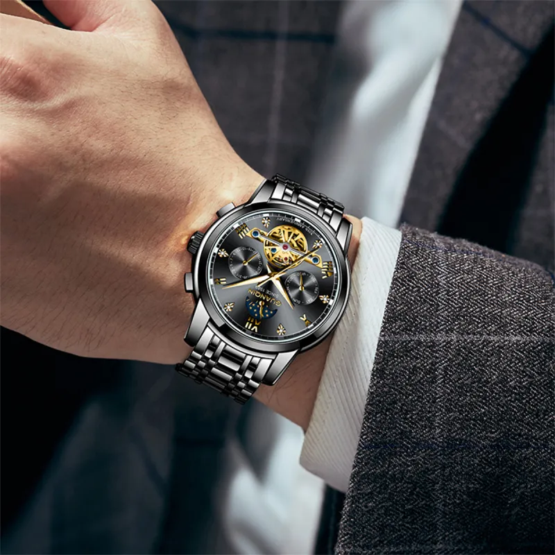 GUANQIN GJ16352 Mechanical Movement Stainless Steel Watchband Watch Men's Watches Silver Dial-16
