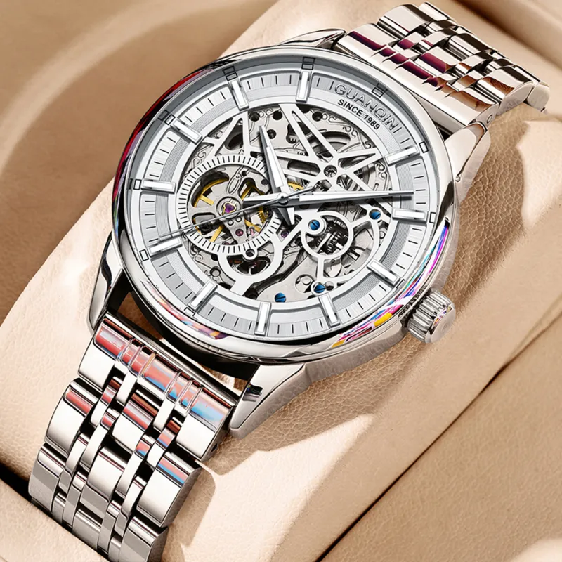 GUANQIN Automatic Mechanical Movement Stainless Steel Watchband Watch Men's Watches Cut-Out Dial-11