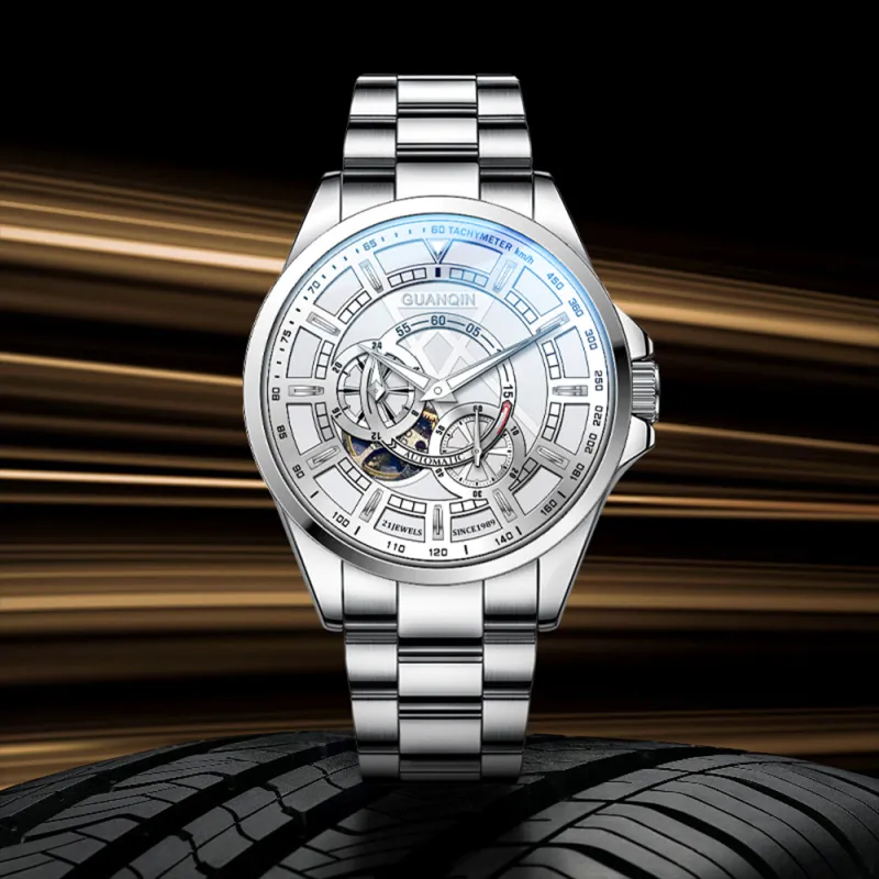 GUANQIN Automatic Mechanical Movement Stainless Steel Watchband Watch Men's Watches White Dial-3