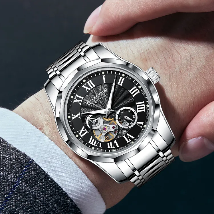 GUANQIN Automatic Mechanical Movement Tungsten Steel Strap Watch Unisex White Dial-10