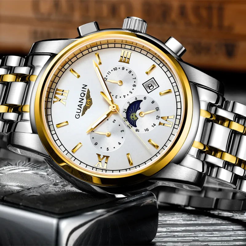 GUANQIN GUANQIN GJ16040.JGD Mechanical Movement Stainless Steel Watchband Watch Men's Watches White Dial-4