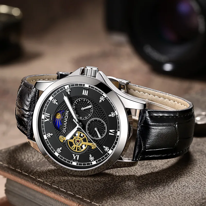 GUANQIN GUANQIN GJ16287.PD Automatic Mechanical Movement Genuine Leather Strap Watch Men's Watches Black Dial-2