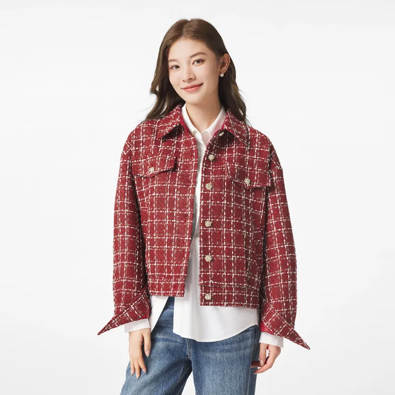 Hotwind Cropped Coats Women's Red White-2