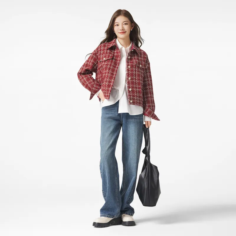 Hotwind Cropped Coats Women's Red White-4