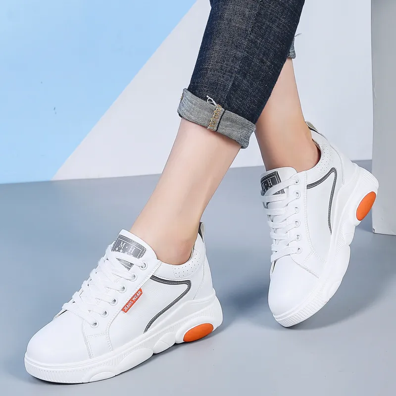 MABEL&CO Low Top Skateboard Shoes Women's White Orange-3