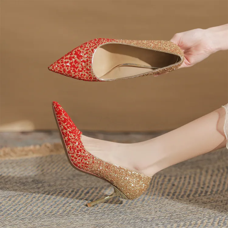 MABEL&CO Slim Heel High Heels Women's Red Gold-1