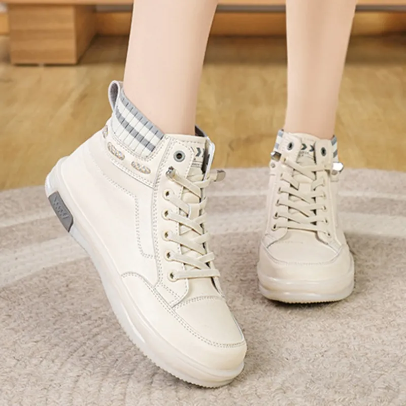 MABEL&CO High Top Casual Shoes Women's Beige Gray-3