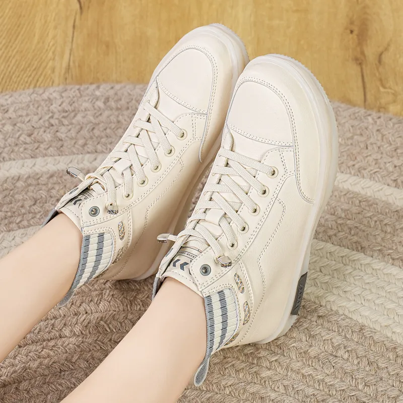 MABEL&CO High Top Casual Shoes Women's Beige Gray-4