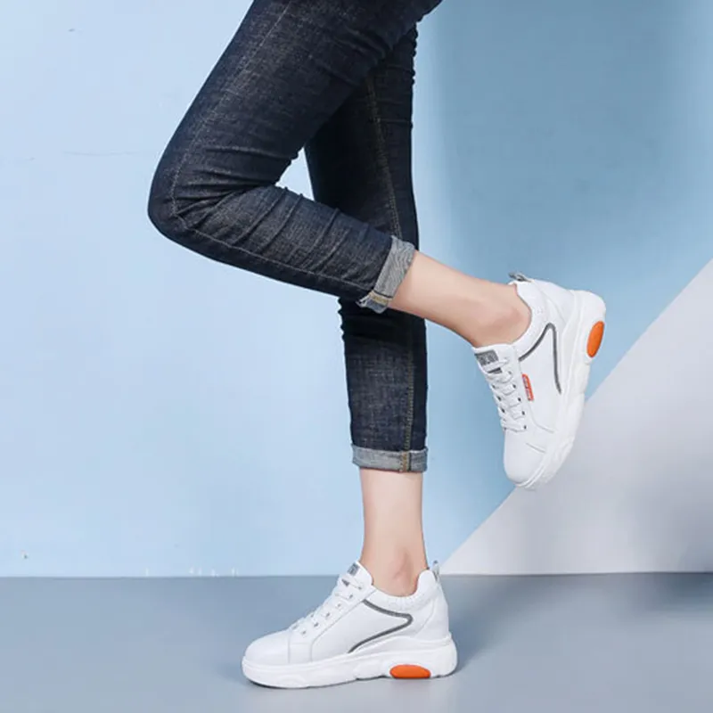 MABEL&CO Low Top Skateboard Shoes Women's White Orange-1