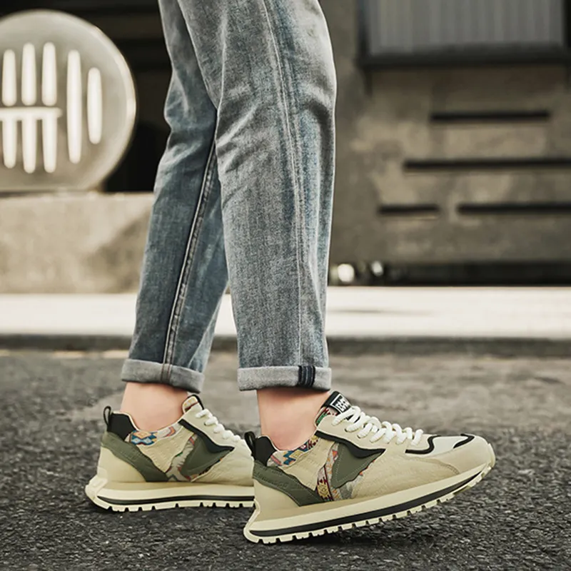 MABEL&CO Wear Resistant Low Top Casual Shoes Men's Beige Green-4