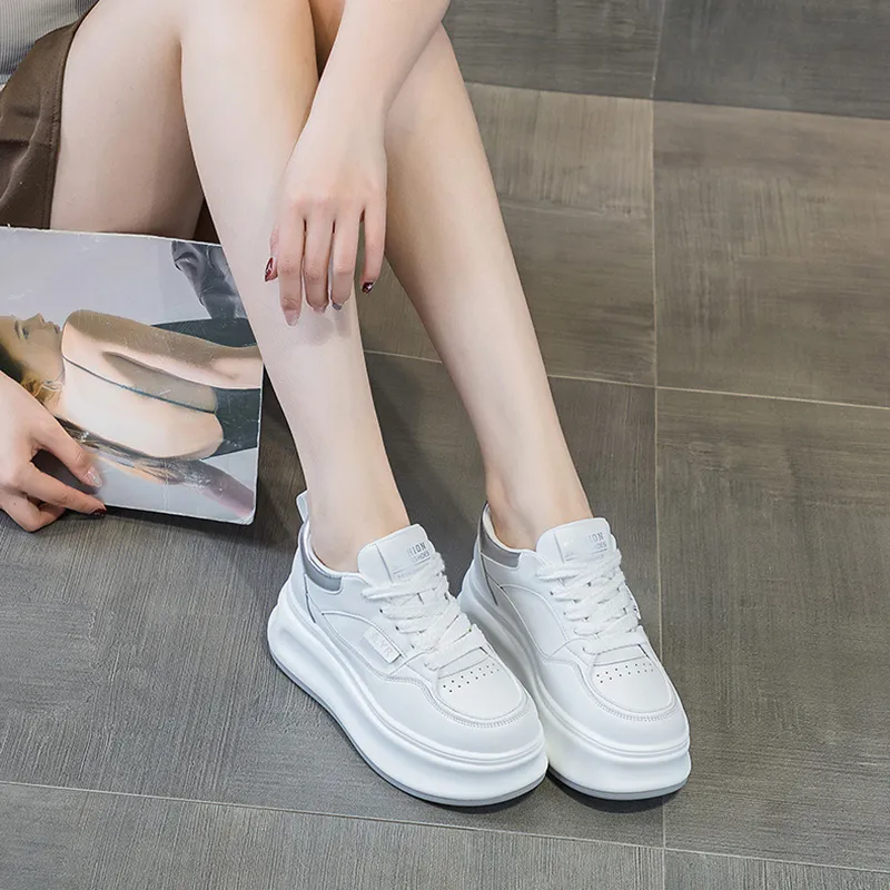 MABEL&CO Height Increasing Anti Slip And Wear Resistant Low Top Skateboard Shoes Women's Silver-4