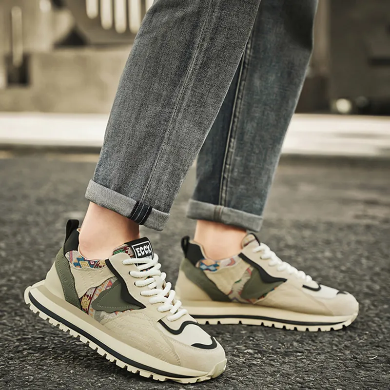 MABEL&CO Wear Resistant Low Top Casual Shoes Men's Beige Green-2