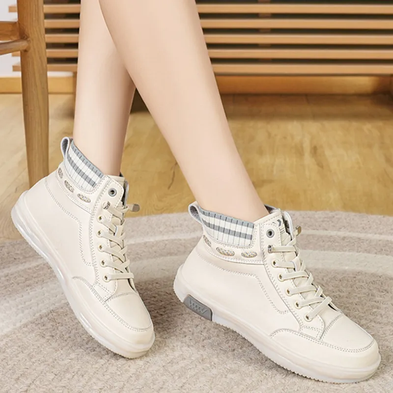 MABEL&CO High Top Casual Shoes Women's Beige Gray-2