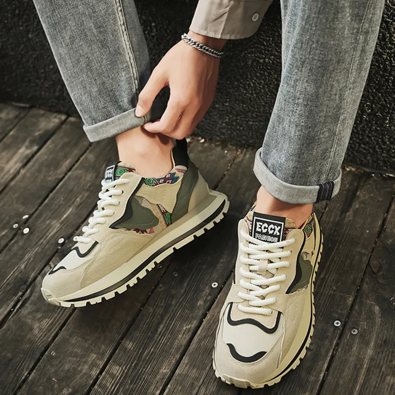 MABEL&CO Wear Resistant Low Top Casual Shoes Men's Beige Green-1