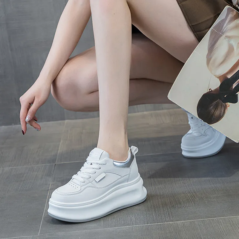 MABEL&CO Height Increasing Anti Slip And Wear Resistant Low Top Skateboard Shoes Women's Silver-2