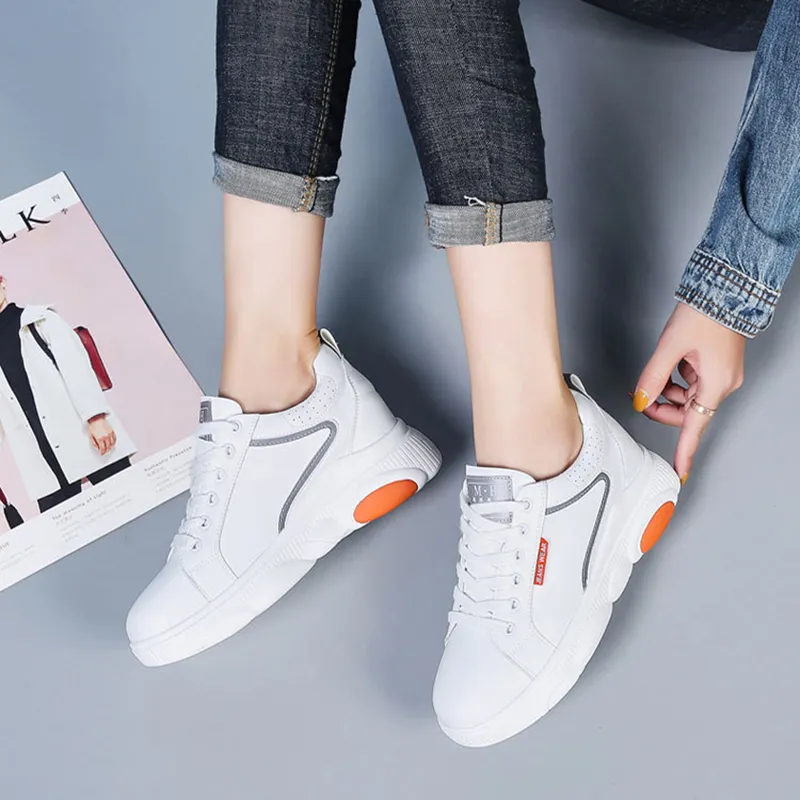 MABEL&CO Low Top Skateboard Shoes Women's White Orange-2