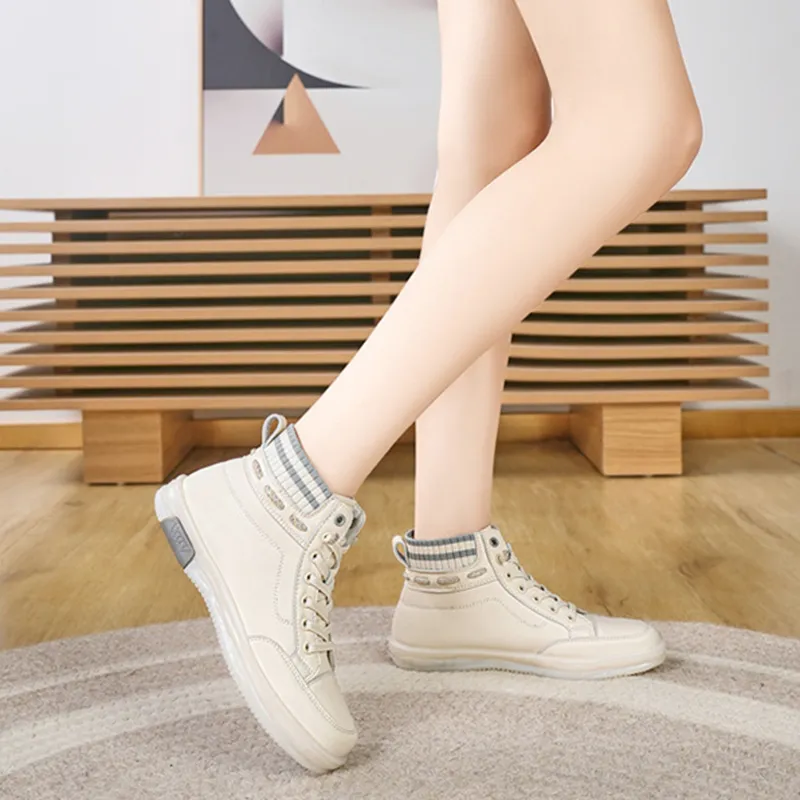 MABEL&CO High Top Casual Shoes Women's Beige Gray-1