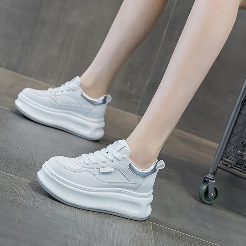 MABEL&CO Height Increasing Anti Slip And Wear Resistant Low Top Skateboard Shoes Women's Silver-3