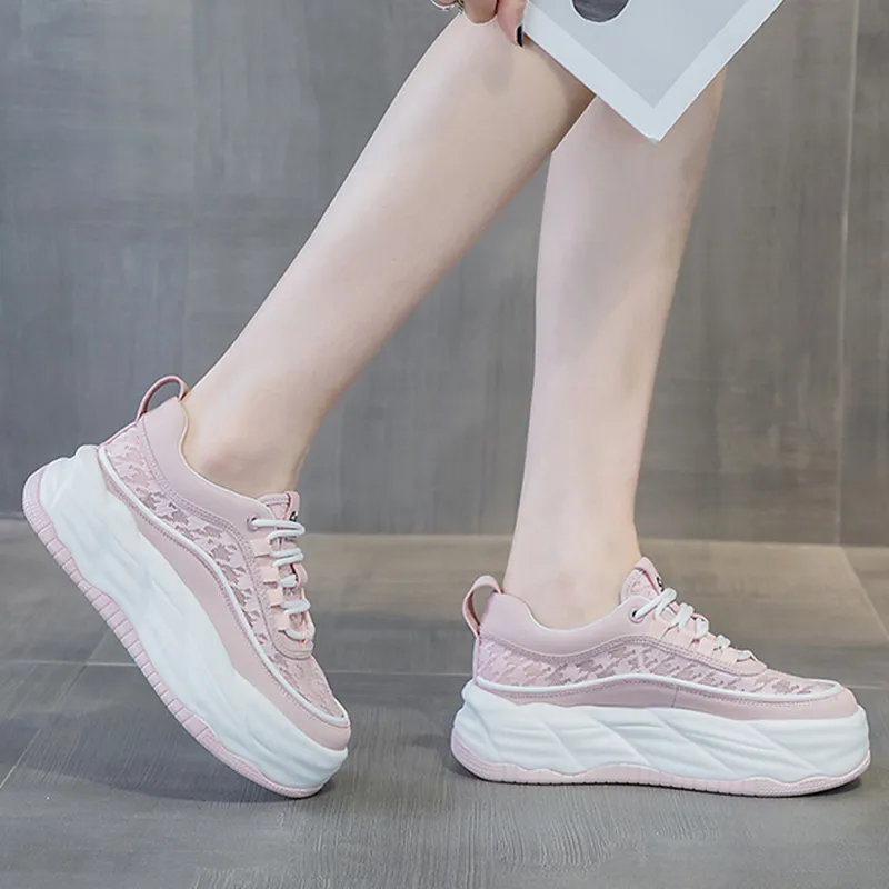 MABEL&CO Anti Slip And Wear Resistant Height Increasing Low Top Casual Shoes Women's Pink-3