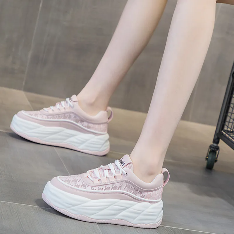 MABEL&CO Anti Slip And Wear Resistant Height Increasing Low Top Casual Shoes Women's Pink-2