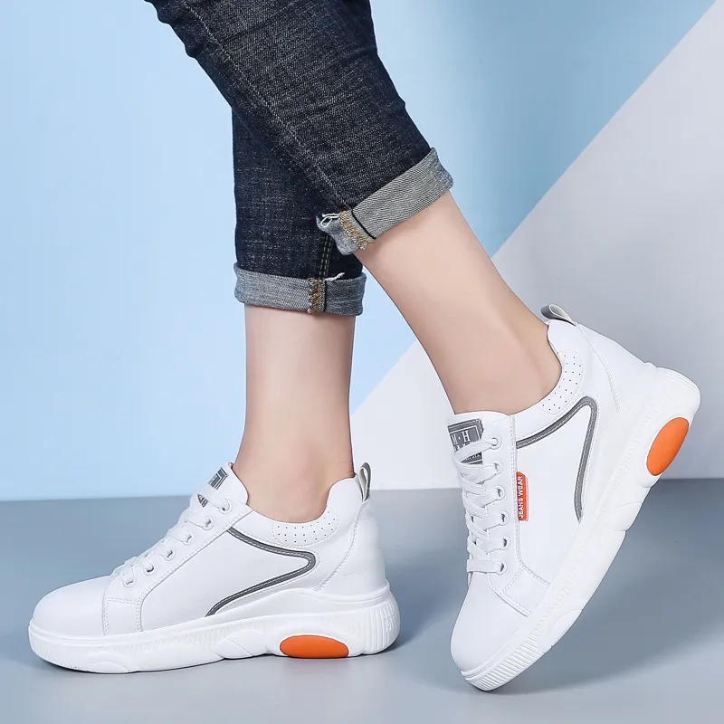 MABEL&CO Low Top Skateboard Shoes Women's White Orange-4