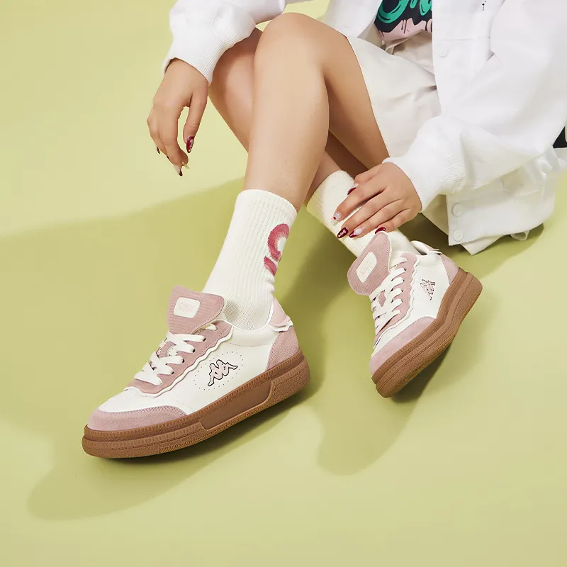 Kappa Anti Slip Wear Resistant Low Top Skateboard Shoes Women's White Pink-6