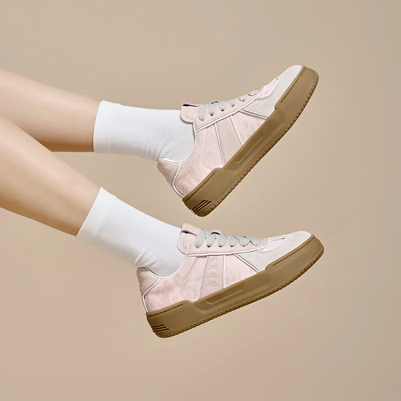 Kappa Anti Slip Wear Resistant Low Top Skateboard Shoes Women's Milk Tea Pink-6