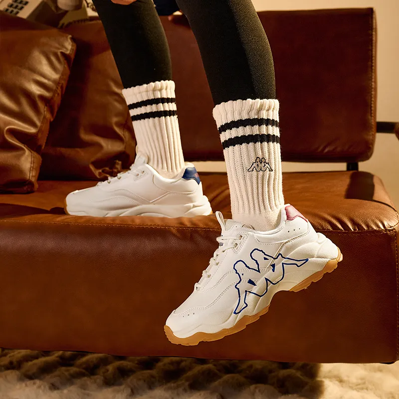 Kappa Anti Slip Wear Resistant Low Top Chunky Sneakers Unisex White-7