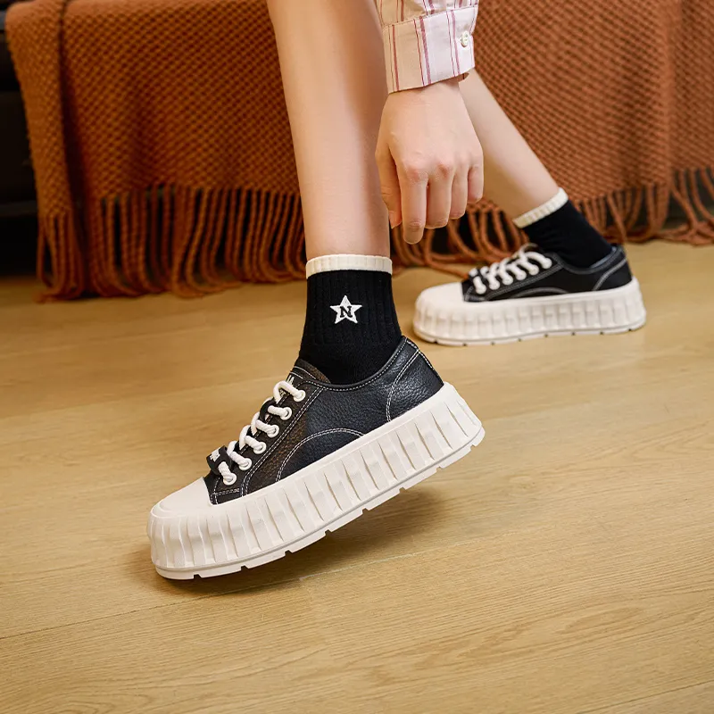 Kappa Anti Slip Wear Resistant Low Top Stylish Skateboarding Shoes Women's Black-6