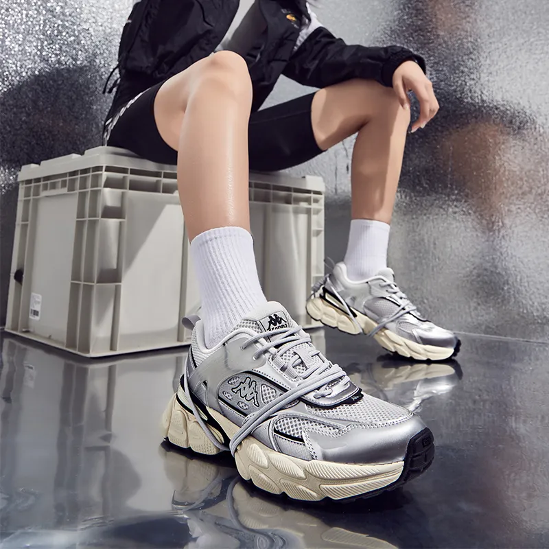 Kappa Anti-Slip And Wear-Resistant Breathable High-Top Chunky Sneakers Unisex Cool Gray Silver-6