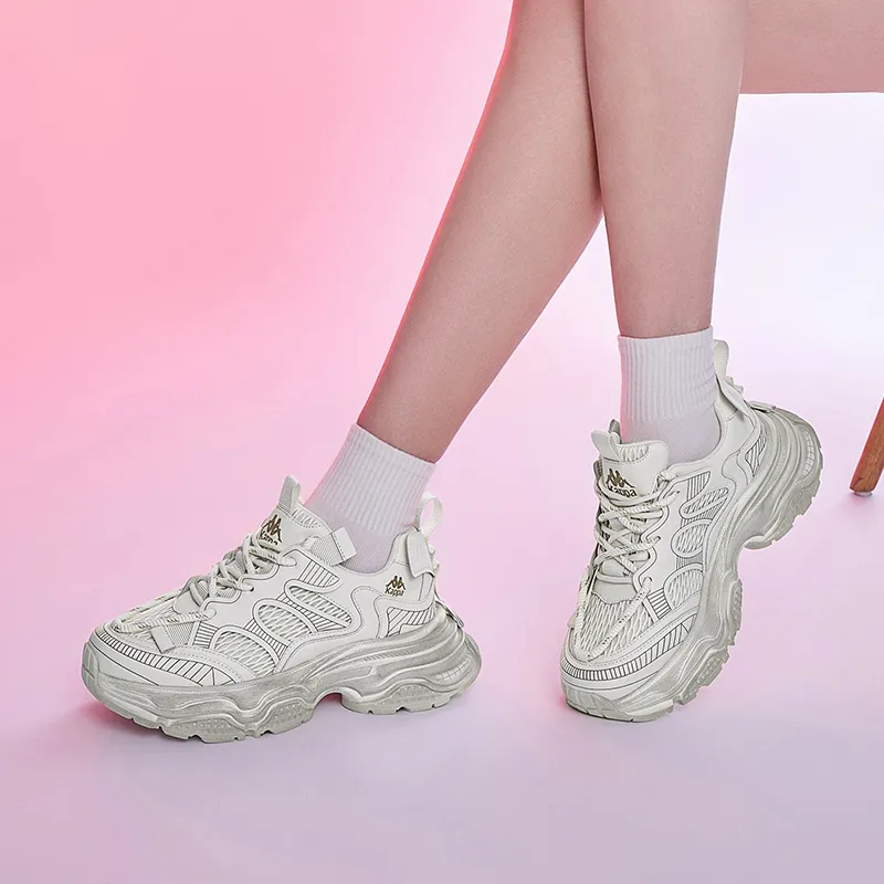 Kappa Anti Slip Wear Resistant Low Top Chunky Sneakers Women's Classic White-6