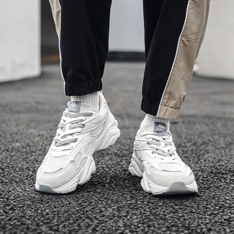 Kappa Anti Slip And Wear Resistant Height Increasing Low Top Chunky Sneakers Unisex Classic White-5