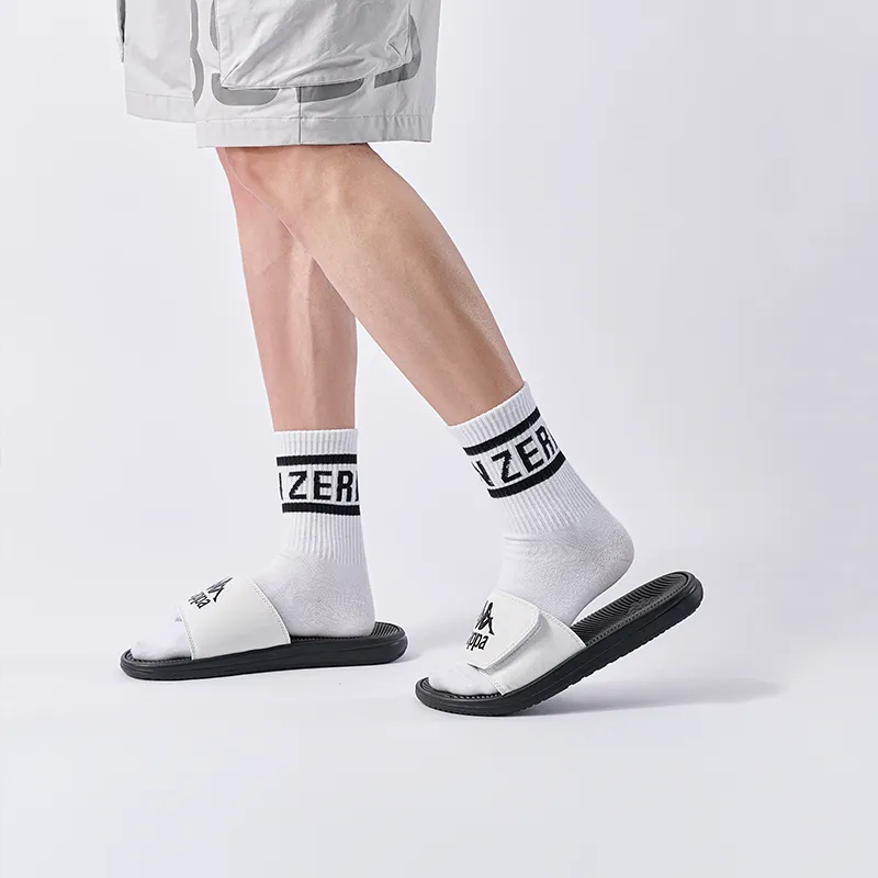 Kappa EVA Leather Patchwork Slip Resistant Abrasion Resistant Slide Slippers Unisex White Black-6