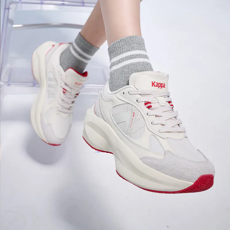 Kappa Abrasion Resistant Slip Resistant Low Top Chunky Sneakers Unisex Winter Day White/Cherry Red-6