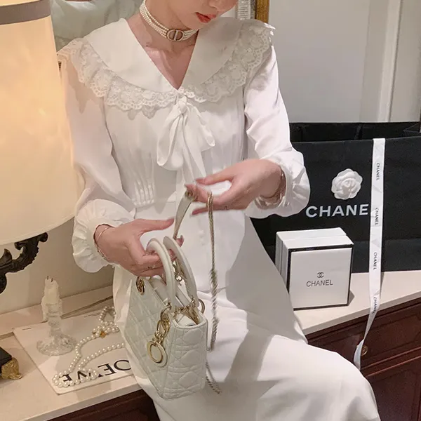 AUNTLUANDUNCLEZHUO Long Sleeved Dresses Women's Soft And Sticky Milk White-4