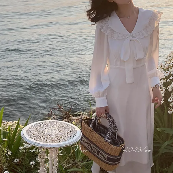 AUNTLUANDUNCLEZHUO Long Sleeved Dresses Women's Soft And Sticky Milk White-2