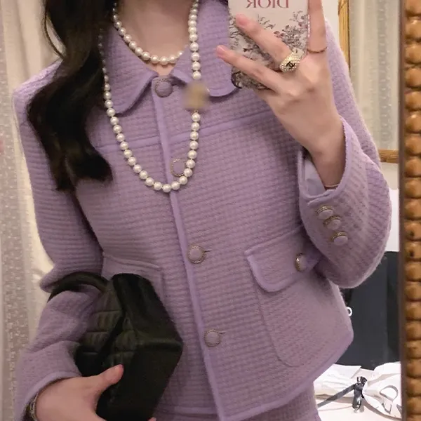 AUNTLUANDUNCLEZHUO Cropped Coats Women's Absolutely Stunning Violet Coat-3