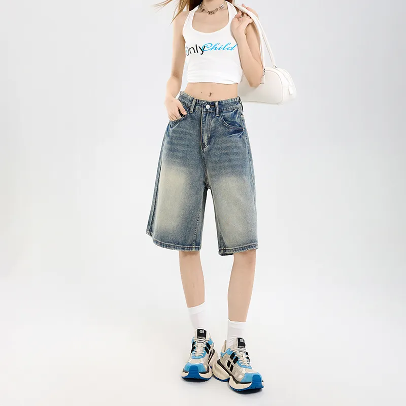 Menglaini Denim Shorts Women's Sky Blue-3