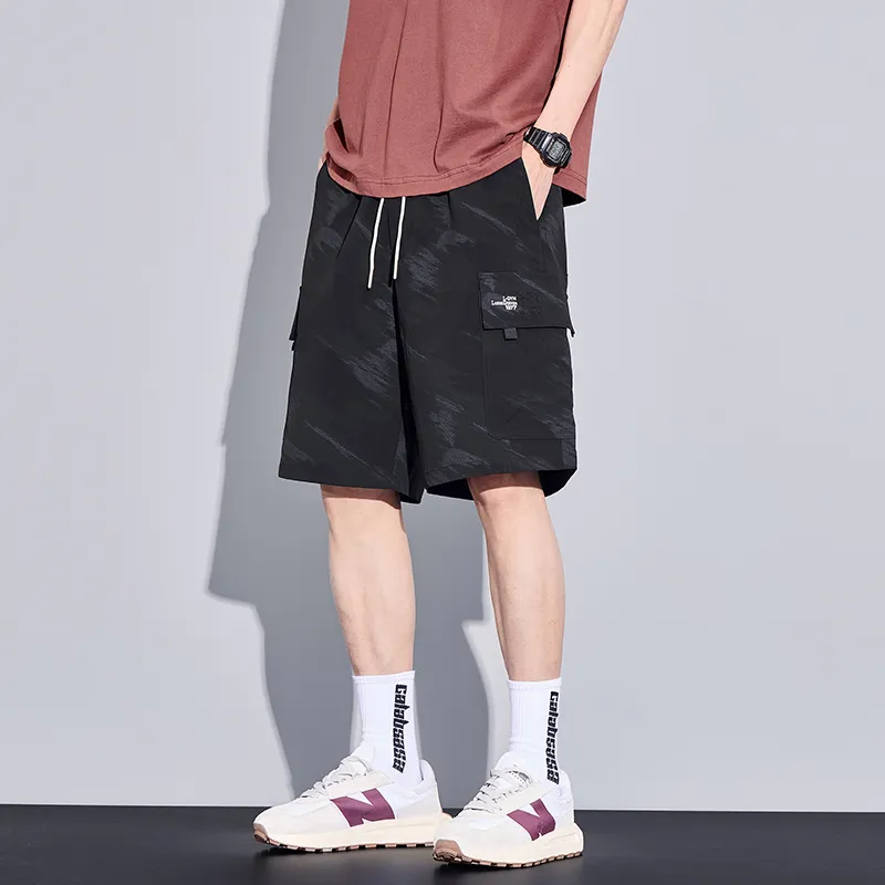 Menglaini Casual Shorts Unisex Black[Ice Silk Quick Dry Breathable]-2