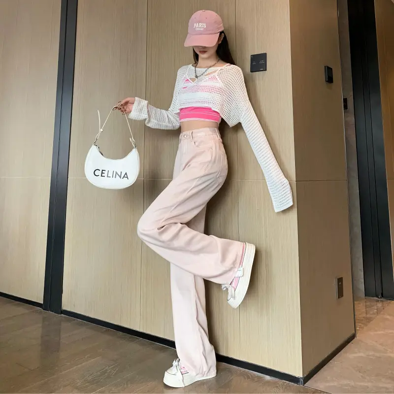 Menglaini Jeans Unisex Pink-3