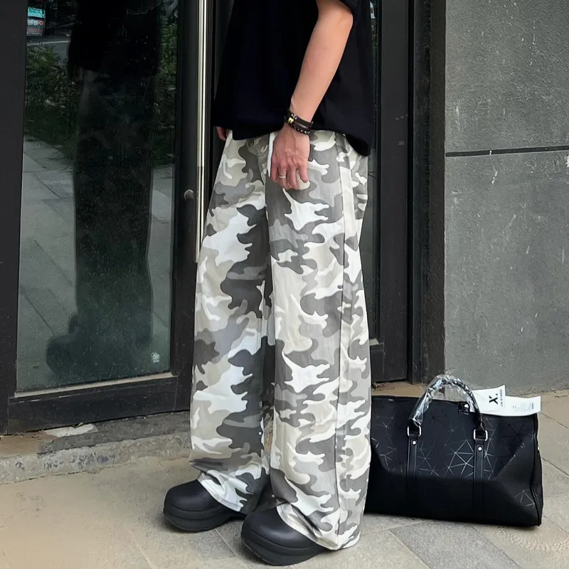 Menglaini Jeans Unisex Gray White Camouflage-2