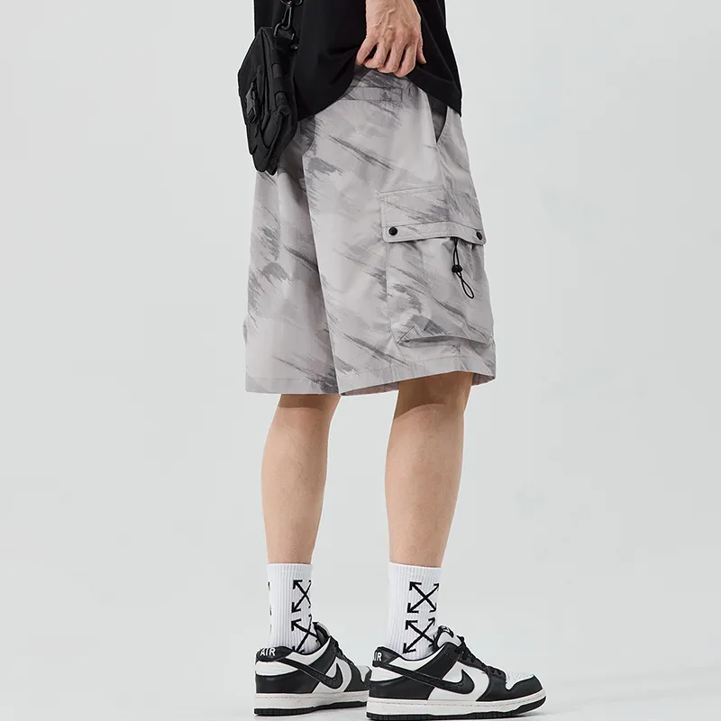Menglaini Casual Shorts Unisex Beige Gray[Lightweight & Breathable]-3