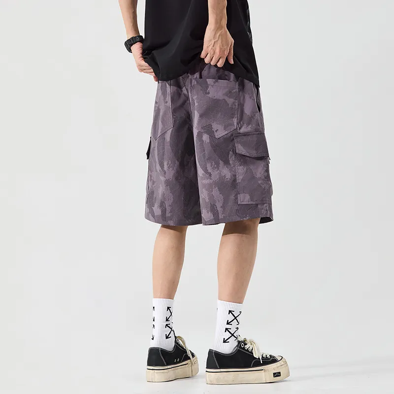 Menglaini Casual Shorts Unisex Purple Lightweight Breathable Knee Length Pants-1