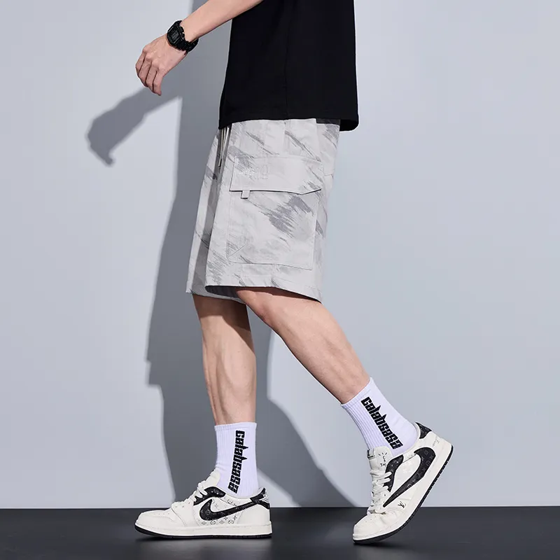 Menglaini Casual Shorts Unisex Beige Gray-5