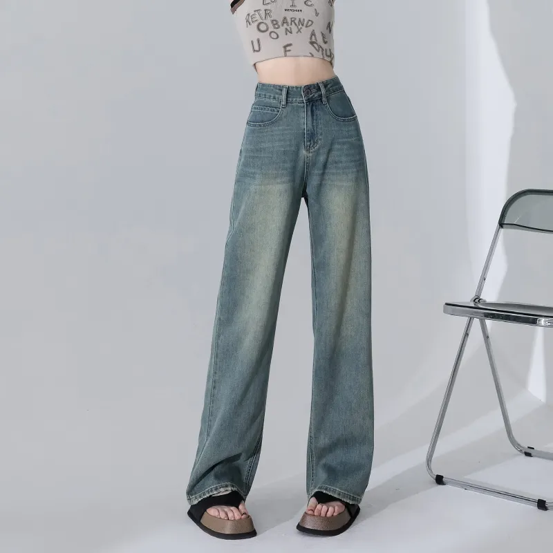 Menglaini Jeans Women's Vintage Blue Green-3