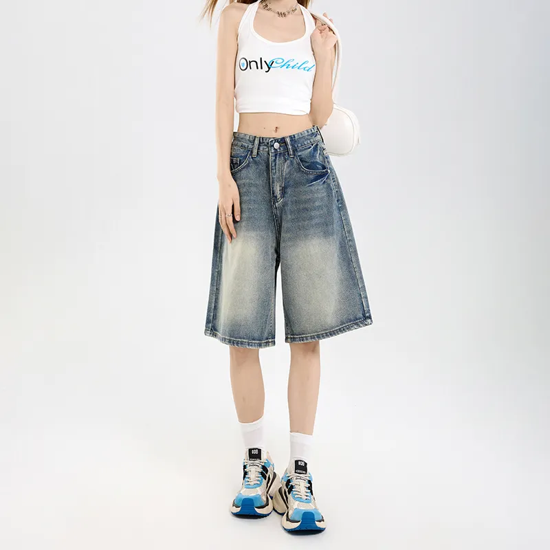 Menglaini Denim Shorts Women's Sky Blue-2