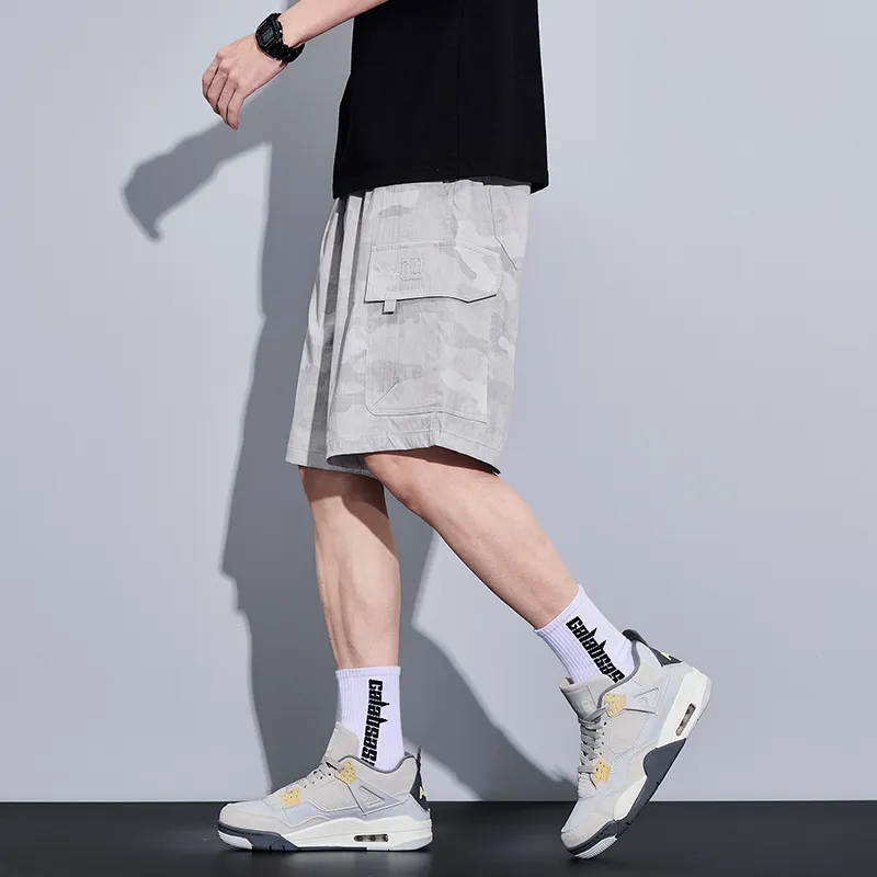 Menglaini Casual Shorts Unisex Beige Gray-2