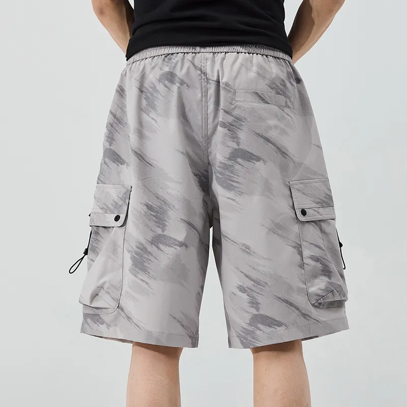 Menglaini Casual Shorts Unisex Beige Gray[Lightweight & Breathable]-1