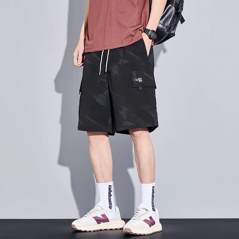 Menglaini Casual Shorts Unisex Black[Ice Silk Quick Dry Breathable]-3